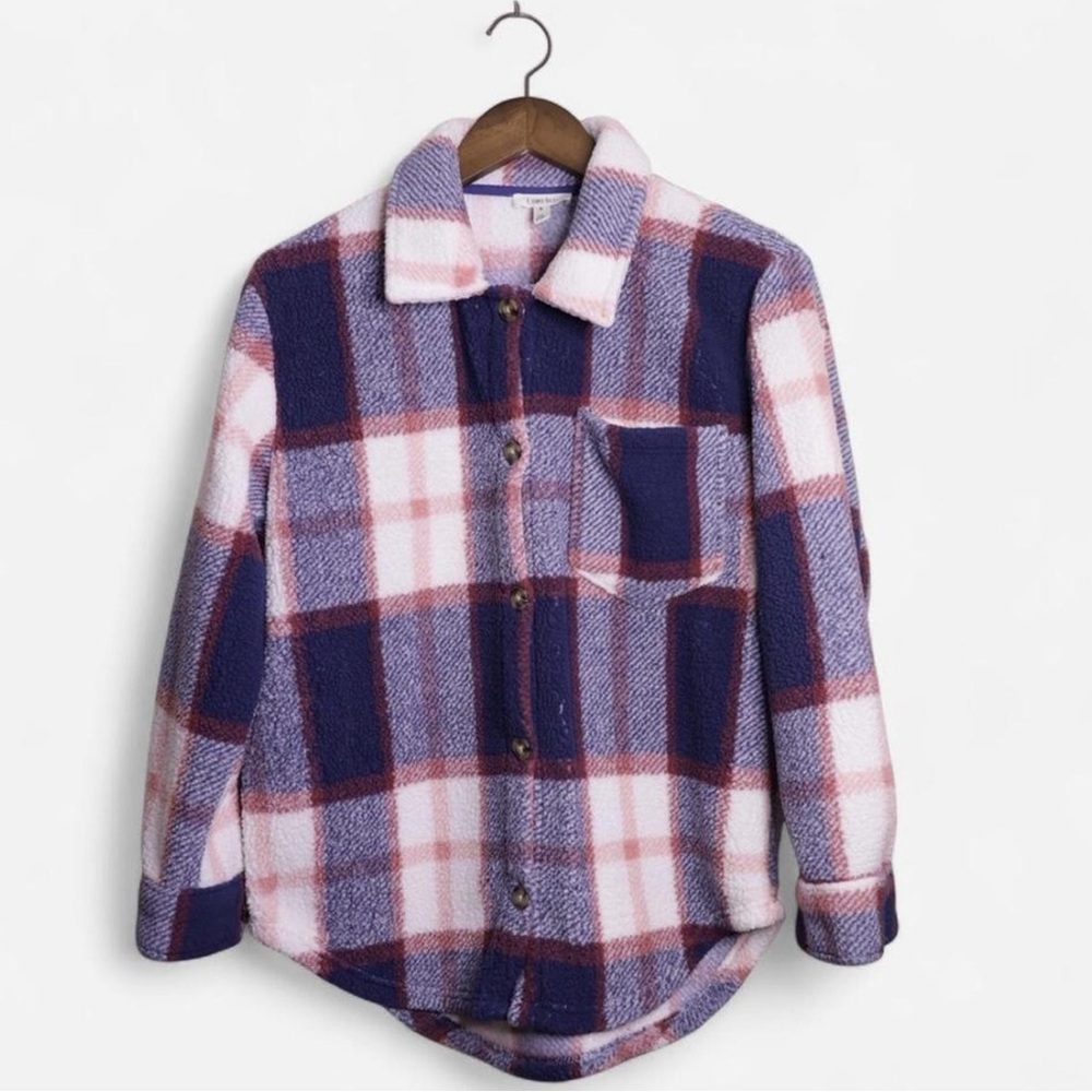 Women's Como Blu Plaid Shacket - white and Blue